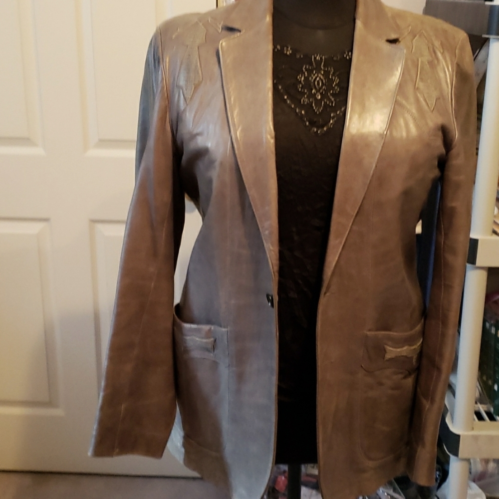 Men's Gray Leather Sport Coat 46 L